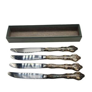 4 Dinner Knives Orleans International Deep Silver Plate Korea